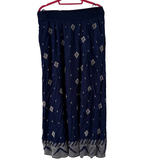 Anthropologie Blue White Hi-Low Midi Skirt Stretch Waist - Size 12 - Picture 3 of 8